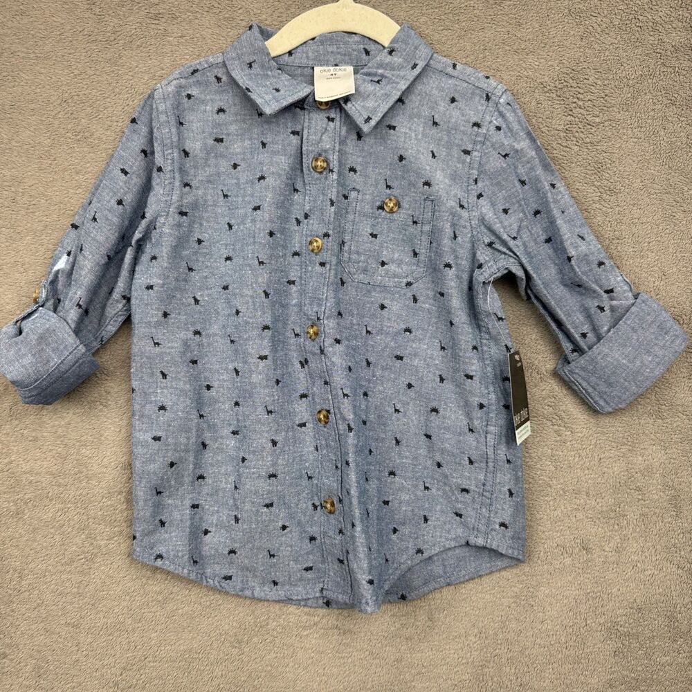 NWT Okie Dokie Toddler Boys Long Sleeve Button-Down Shirt - animal print